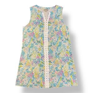 Charlie Paige Linen Blend Tropical Fish Print Shift Dress Size XL Beach Preppy